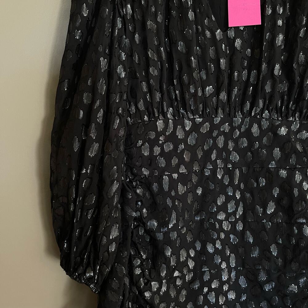 NWT RHODE Bianca Dress Black Metallic Size 2 Long Sleeve V-Neck Ruffles Blouson - Picture 9 of 16